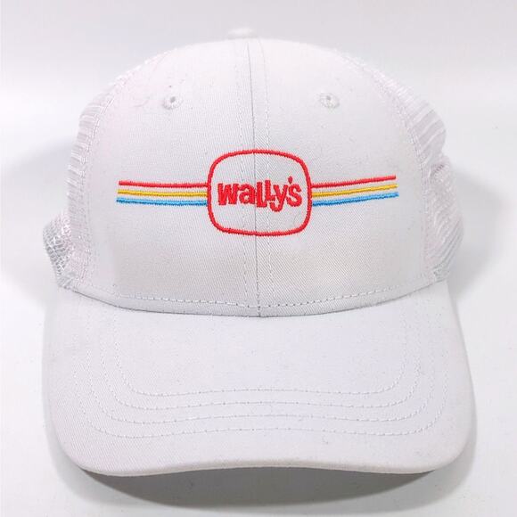 WALLY'S Trucker Hat Ball Cap Adult Adjustable Strapback White Mesh Back Logo - Picture 1 of 4